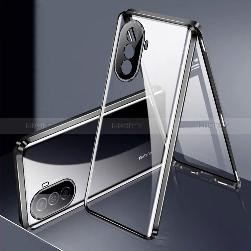 Coque Rebord Bumper Luxe Aluminum Metal Miroir 360 Degres Housse Etui Aimant pour Huawei Enjoy 50 Noir Plus