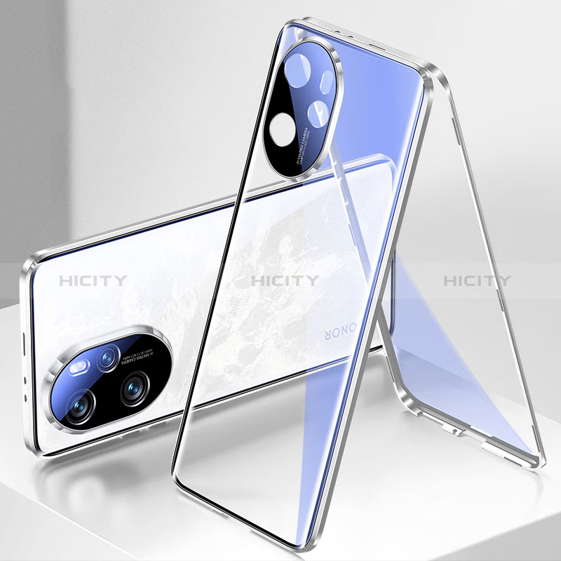 Coque Rebord Bumper Luxe Aluminum Metal Miroir 360 Degres Housse Etui Aimant pour Huawei Honor 100 Pro 5G Argent Plus