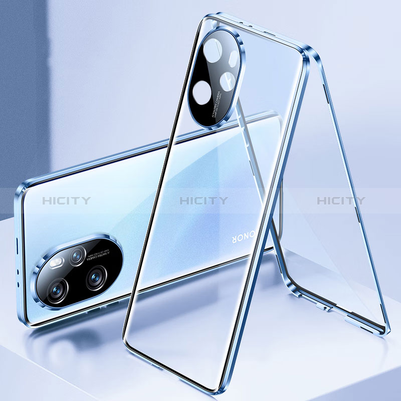 Coque Rebord Bumper Luxe Aluminum Metal Miroir 360 Degres Housse Etui Aimant pour Huawei Honor 100 Pro 5G Bleu Plus