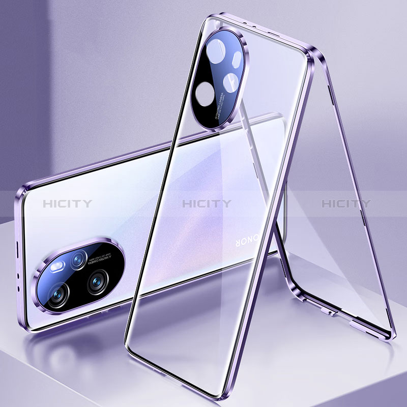 Coque Rebord Bumper Luxe Aluminum Metal Miroir 360 Degres Housse Etui Aimant pour Huawei Honor 100 Pro 5G Violet Plus