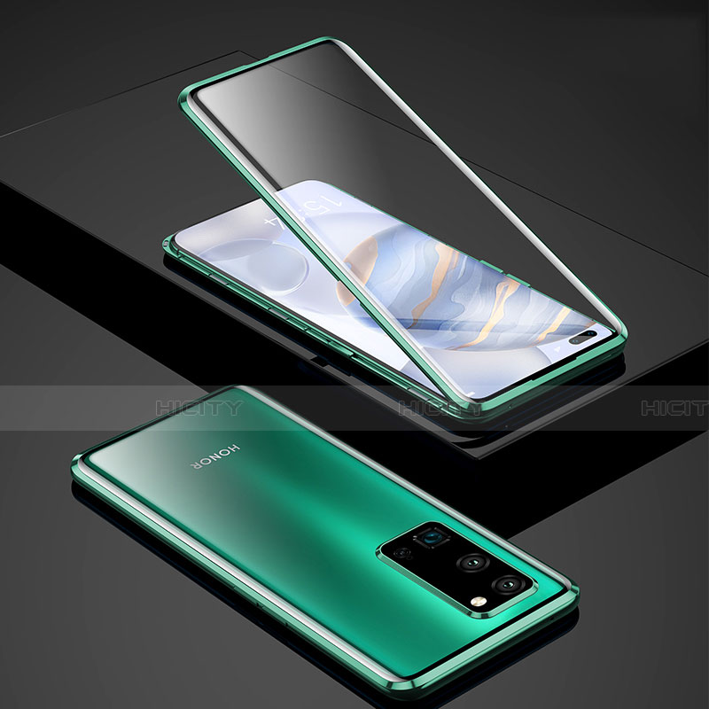 Coque Rebord Bumper Luxe Aluminum Metal Miroir 360 Degres Housse Etui Aimant pour Huawei Honor 30 Pro+ Plus Vert Plus