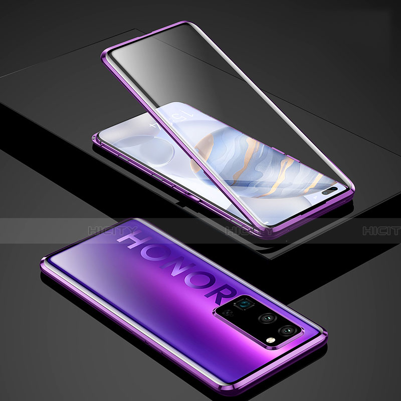 Coque Rebord Bumper Luxe Aluminum Metal Miroir 360 Degres Housse Etui Aimant pour Huawei Honor 30 Pro+ Plus Violet Plus