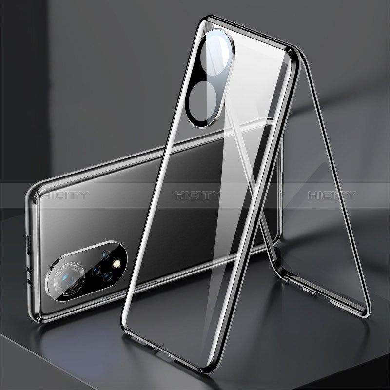 Coque Rebord Bumper Luxe Aluminum Metal Miroir 360 Degres Housse Etui Aimant pour Huawei Honor 50 5G Noir Plus