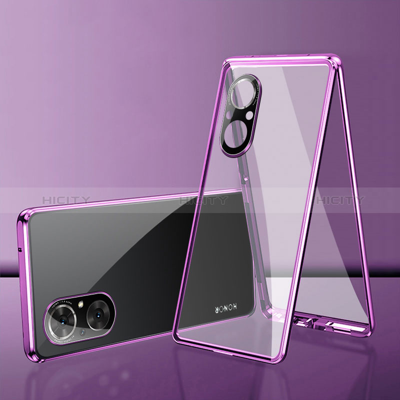 Coque Rebord Bumper Luxe Aluminum Metal Miroir 360 Degres Housse Etui Aimant pour Huawei Honor 50 SE 5G Violet Plus