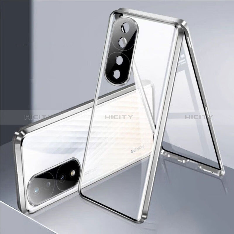 Coque Rebord Bumper Luxe Aluminum Metal Miroir 360 Degres Housse Etui Aimant pour Huawei Honor 80 Pro 5G Argent Plus