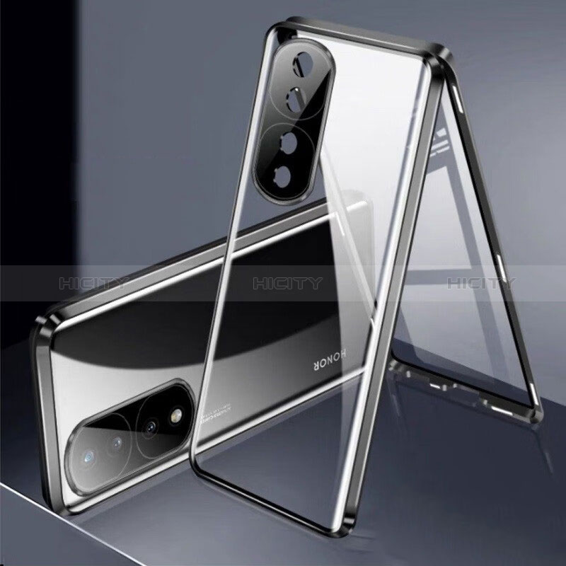 Coque Rebord Bumper Luxe Aluminum Metal Miroir 360 Degres Housse Etui Aimant pour Huawei Honor 80 Pro 5G Noir Plus