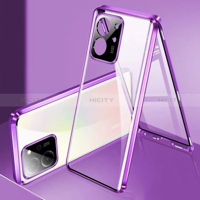 Coque Rebord Bumper Luxe Aluminum Metal Miroir 360 Degres Housse Etui Aimant pour Huawei Honor 80 SE 5G Violet Plus