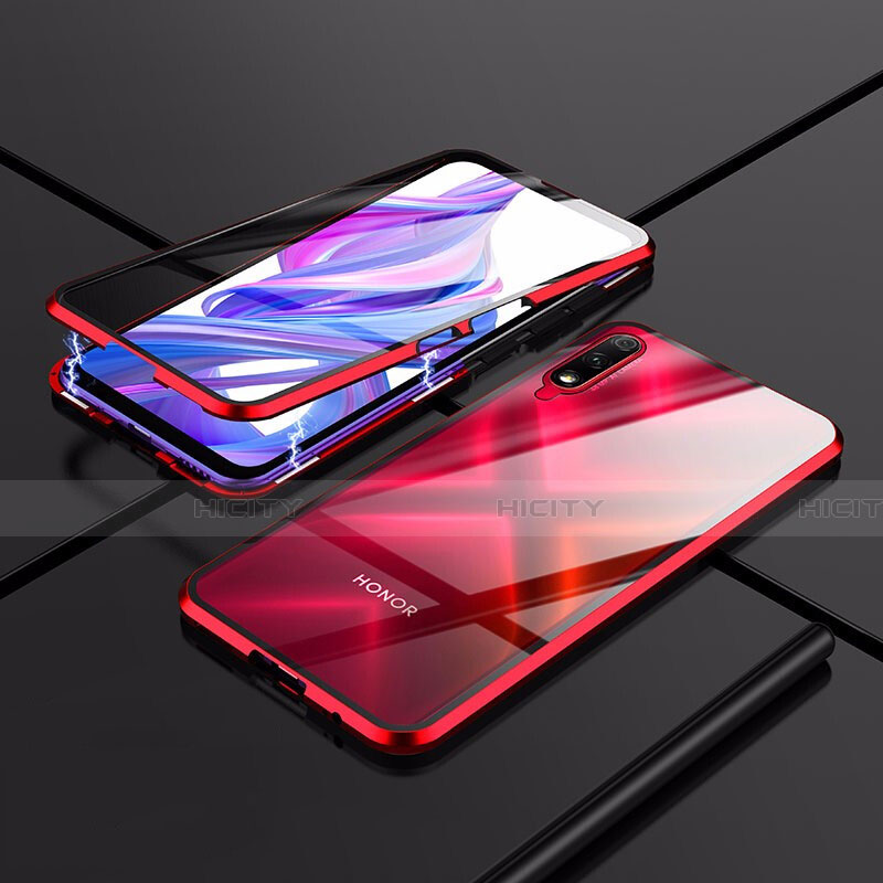 Coque Rebord Bumper Luxe Aluminum Metal Miroir 360 Degres Housse Etui Aimant pour Huawei Honor 9X Rouge Plus