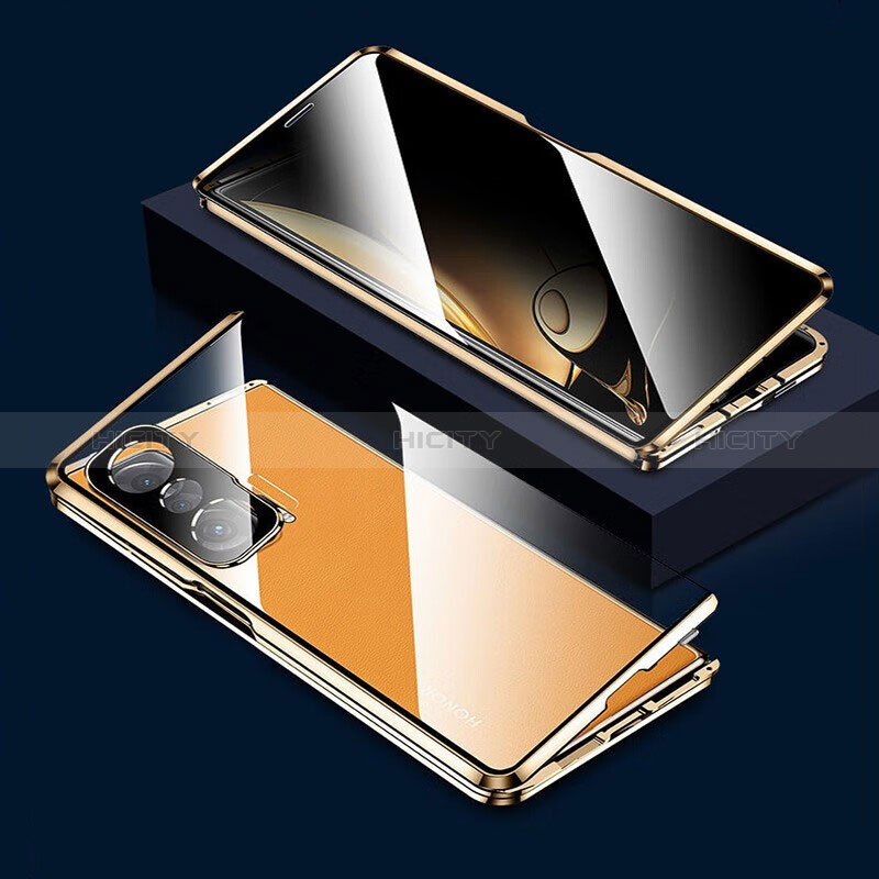 Coque Rebord Bumper Luxe Aluminum Metal Miroir 360 Degres Housse Etui Aimant pour Huawei Honor Magic V 5G Or Plus