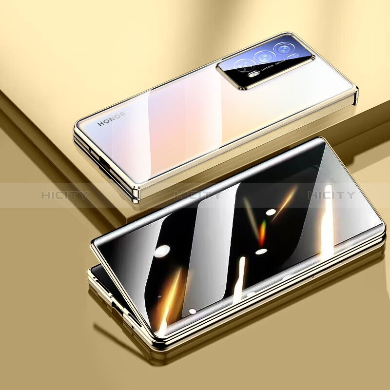 Coque Rebord Bumper Luxe Aluminum Metal Miroir 360 Degres Housse Etui Aimant pour Huawei Honor Magic V2 5G Or Plus