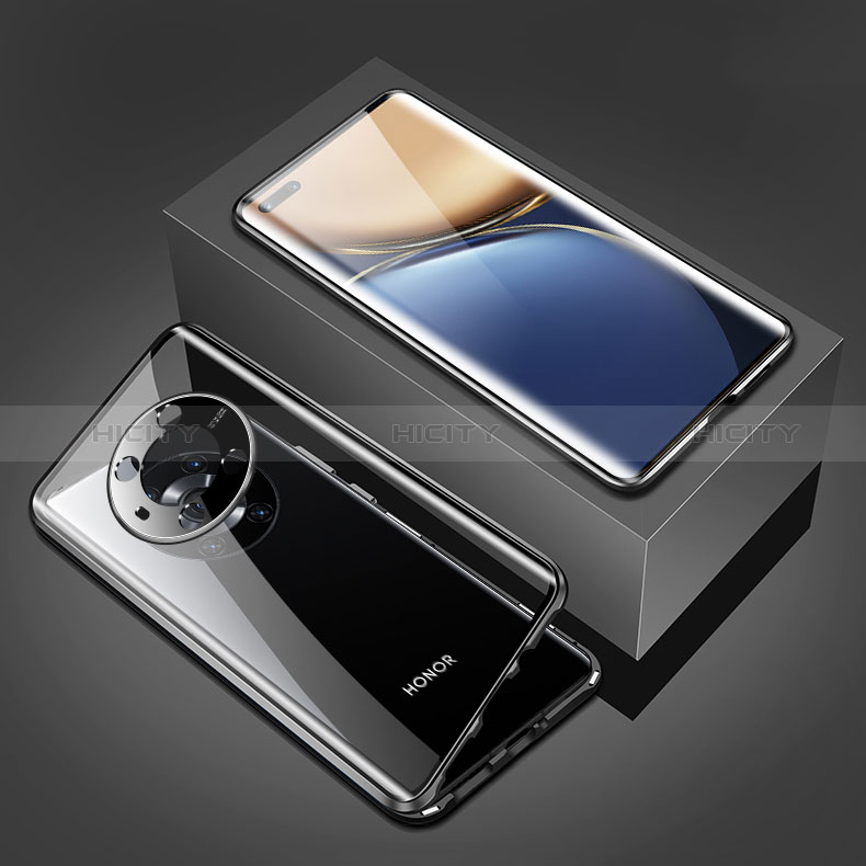 Coque Rebord Bumper Luxe Aluminum Metal Miroir 360 Degres Housse Etui Aimant pour Huawei Honor Magic3 5G Noir Plus