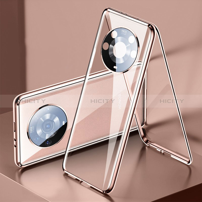 Coque Rebord Bumper Luxe Aluminum Metal Miroir 360 Degres Housse Etui Aimant pour Huawei Honor Magic3 Pro 5G Or Plus