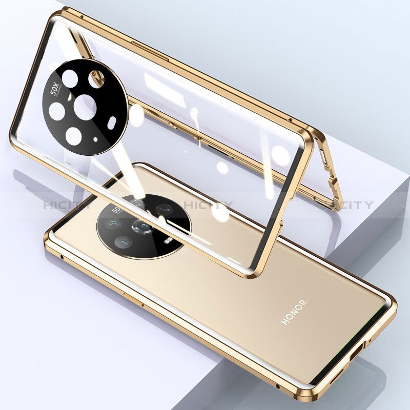 Coque Rebord Bumper Luxe Aluminum Metal Miroir 360 Degres Housse Etui Aimant pour Huawei Honor Magic4 5G Or Plus