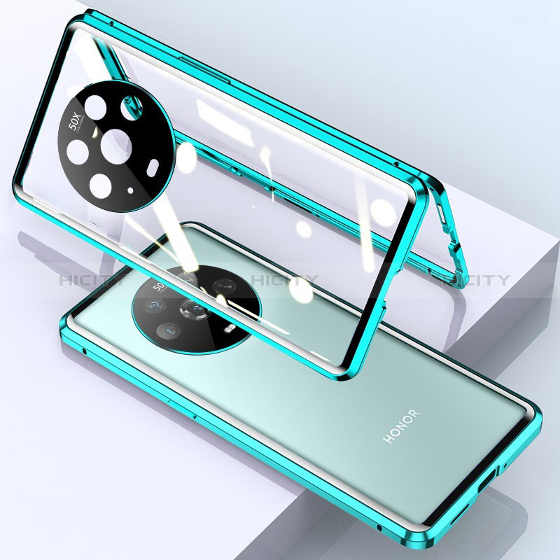 Coque Rebord Bumper Luxe Aluminum Metal Miroir 360 Degres Housse Etui Aimant pour Huawei Honor Magic4 5G Vert Plus