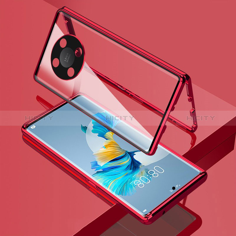 Coque Rebord Bumper Luxe Aluminum Metal Miroir 360 Degres Housse Etui Aimant pour Huawei Honor Magic4 Lite 5G Rouge Plus