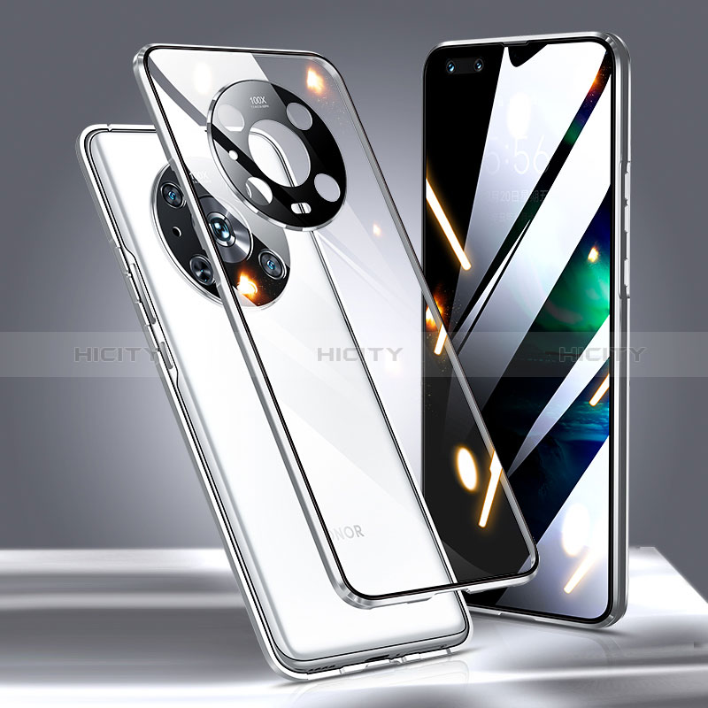 Coque Rebord Bumper Luxe Aluminum Metal Miroir 360 Degres Housse Etui Aimant pour Huawei Honor Magic4 Pro 5G Argent Plus