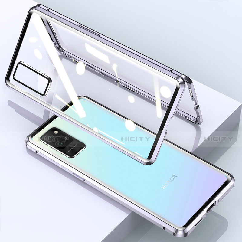 Coque Rebord Bumper Luxe Aluminum Metal Miroir 360 Degres Housse Etui Aimant pour Huawei Honor Play4 Pro 5G Argent Plus