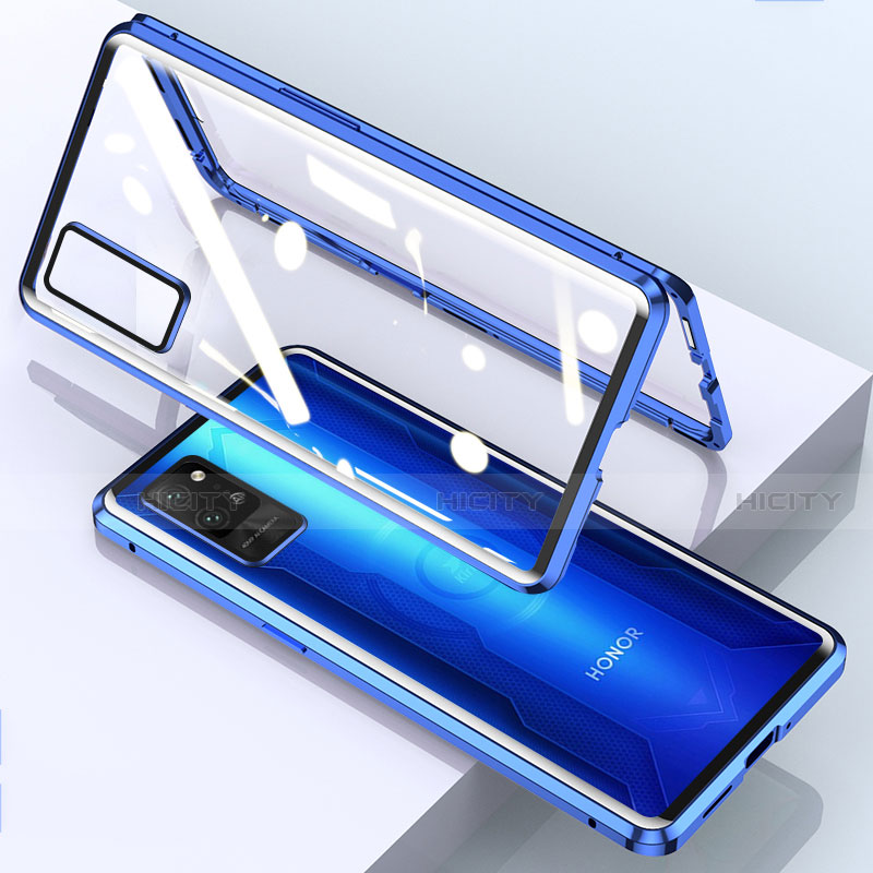 Coque Rebord Bumper Luxe Aluminum Metal Miroir 360 Degres Housse Etui Aimant pour Huawei Honor Play4 Pro 5G Bleu Plus