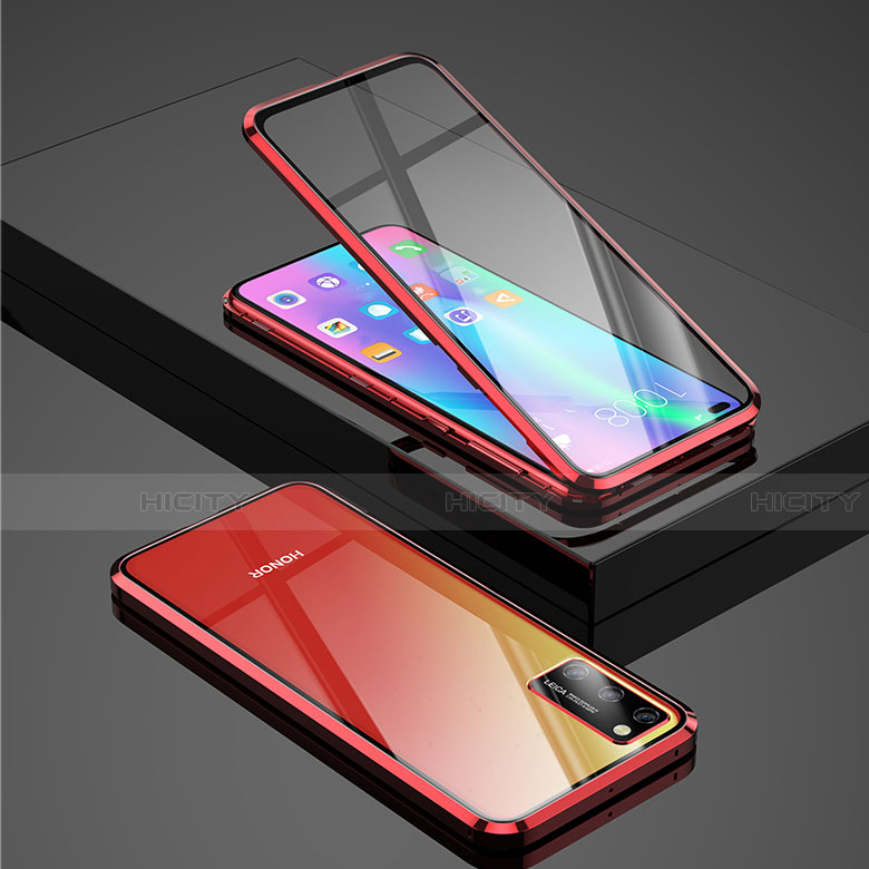 Coque Rebord Bumper Luxe Aluminum Metal Miroir 360 Degres Housse Etui Aimant pour Huawei Honor V30 5G Rouge Plus