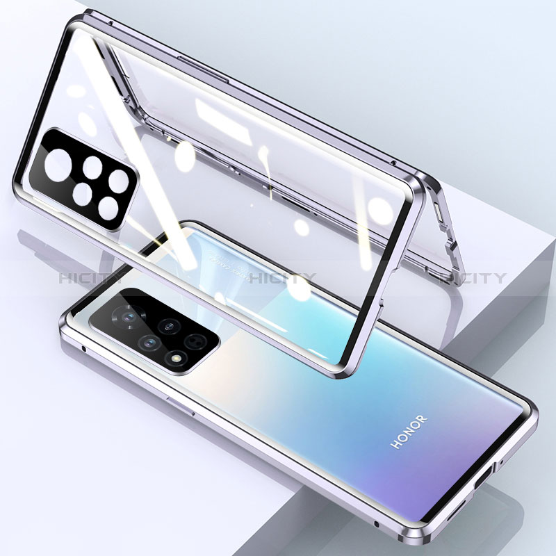 Coque Rebord Bumper Luxe Aluminum Metal Miroir 360 Degres Housse Etui Aimant pour Huawei Honor V40 5G Argent Plus