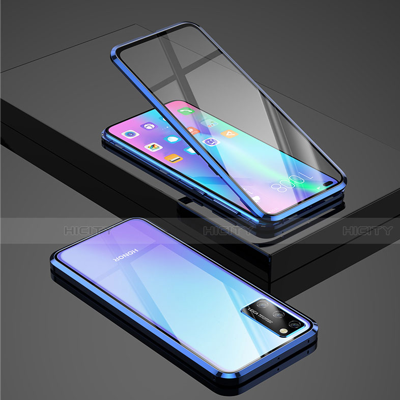 Coque Rebord Bumper Luxe Aluminum Metal Miroir 360 Degres Housse Etui Aimant pour Huawei Honor View 30 Pro 5G Bleu Plus