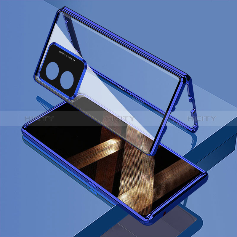 Coque Rebord Bumper Luxe Aluminum Metal Miroir 360 Degres Housse Etui Aimant pour Huawei Honor X5 Plus Bleu Plus