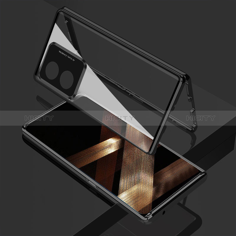 Coque Rebord Bumper Luxe Aluminum Metal Miroir 360 Degres Housse Etui Aimant pour Huawei Honor X5 Plus Noir Plus