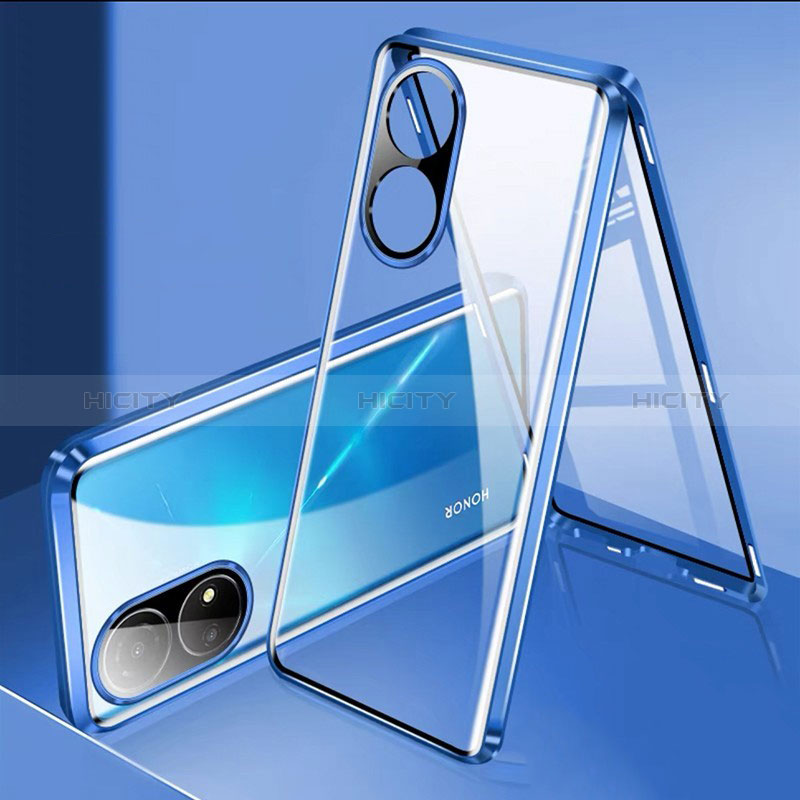 Coque Rebord Bumper Luxe Aluminum Metal Miroir 360 Degres Housse Etui Aimant pour Huawei Honor X7 Bleu Plus