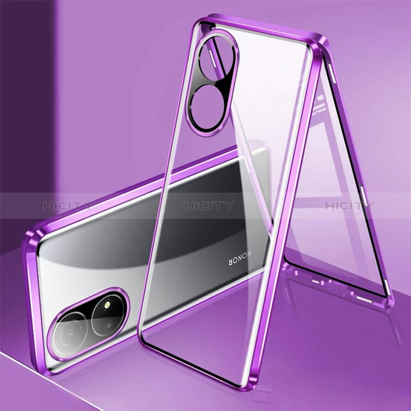 Coque Rebord Bumper Luxe Aluminum Metal Miroir 360 Degres Housse Etui Aimant pour Huawei Honor X7 Violet Plus