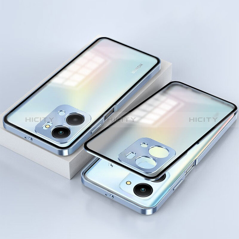 Coque Rebord Bumper Luxe Aluminum Metal Miroir 360 Degres Housse Etui Aimant pour Huawei Honor X7a Bleu Plus