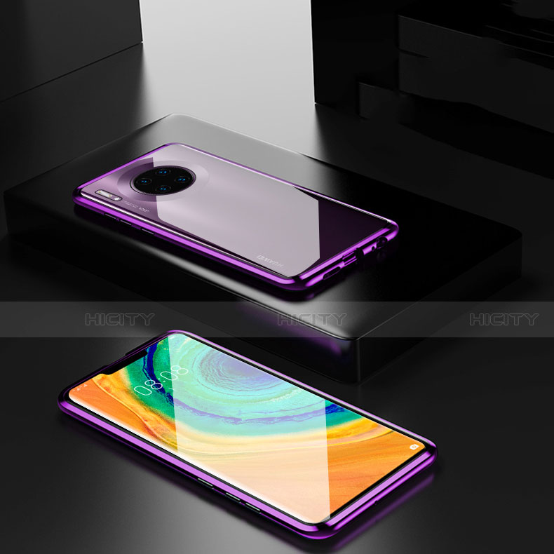 Coque Rebord Bumper Luxe Aluminum Metal Miroir 360 Degres Housse Etui Aimant pour Huawei Mate 30 5G Violet Plus