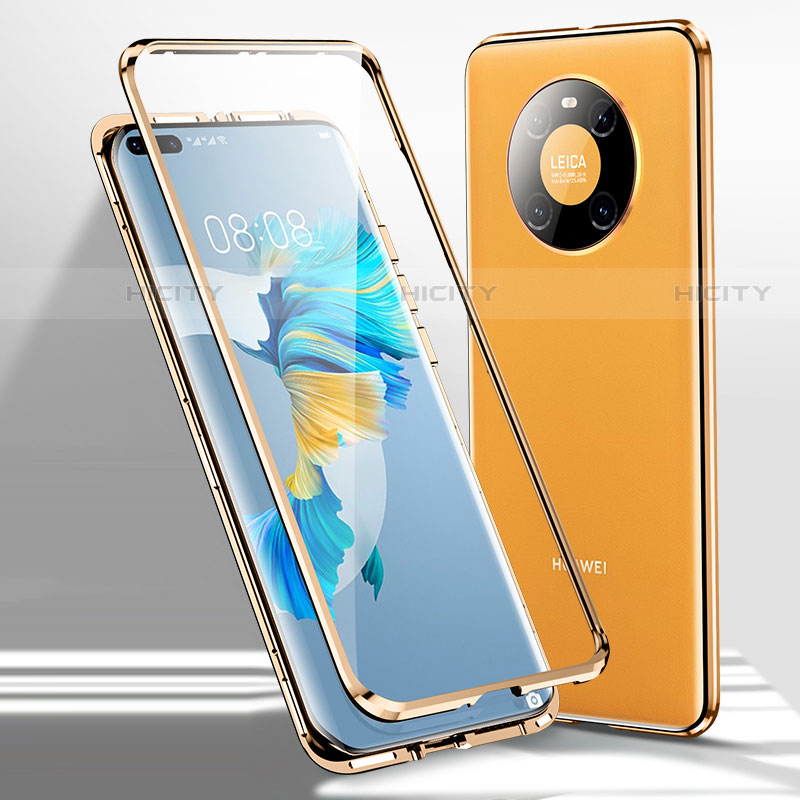 Coque Rebord Bumper Luxe Aluminum Metal Miroir 360 Degres Housse Etui Aimant pour Huawei Mate 40E Pro 4G Jaune Plus