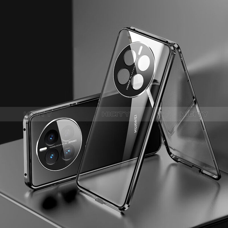 Coque Rebord Bumper Luxe Aluminum Metal Miroir 360 Degres Housse Etui Aimant pour Huawei Mate 50 Noir Plus