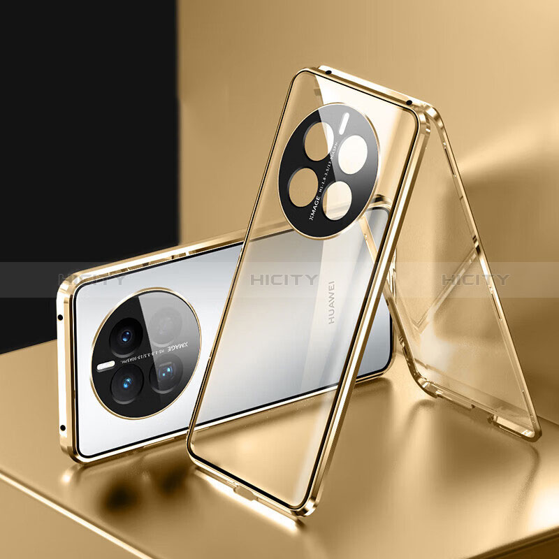 Coque Rebord Bumper Luxe Aluminum Metal Miroir 360 Degres Housse Etui Aimant pour Huawei Mate 50 Or Plus