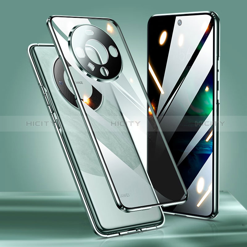 Coque Rebord Bumper Luxe Aluminum Metal Miroir 360 Degres Housse Etui Aimant pour Huawei Mate 60 Vert Plus