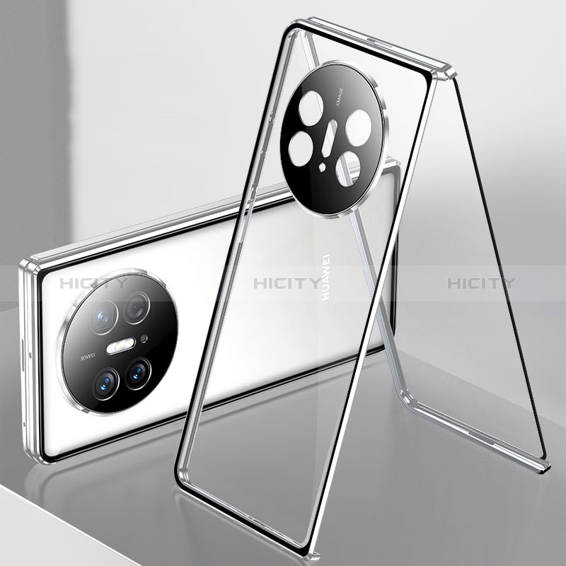 Coque Rebord Bumper Luxe Aluminum Metal Miroir 360 Degres Housse Etui Aimant pour Huawei Mate X3 Argent Plus