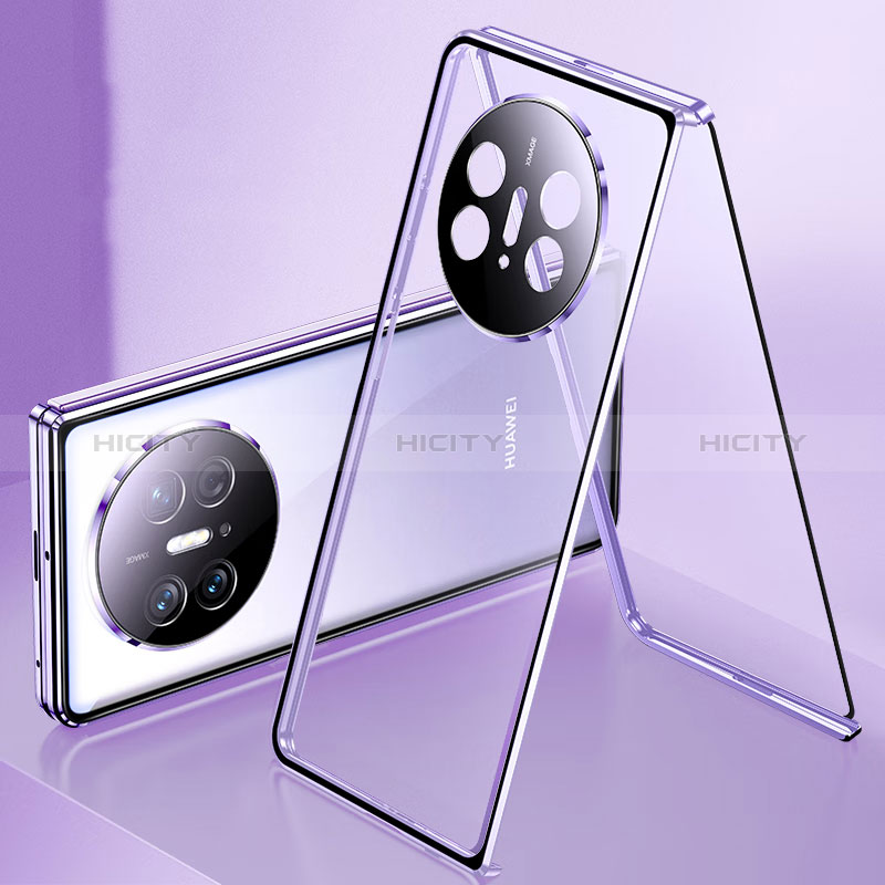 Coque Rebord Bumper Luxe Aluminum Metal Miroir 360 Degres Housse Etui Aimant pour Huawei Mate X3 Violet Plus