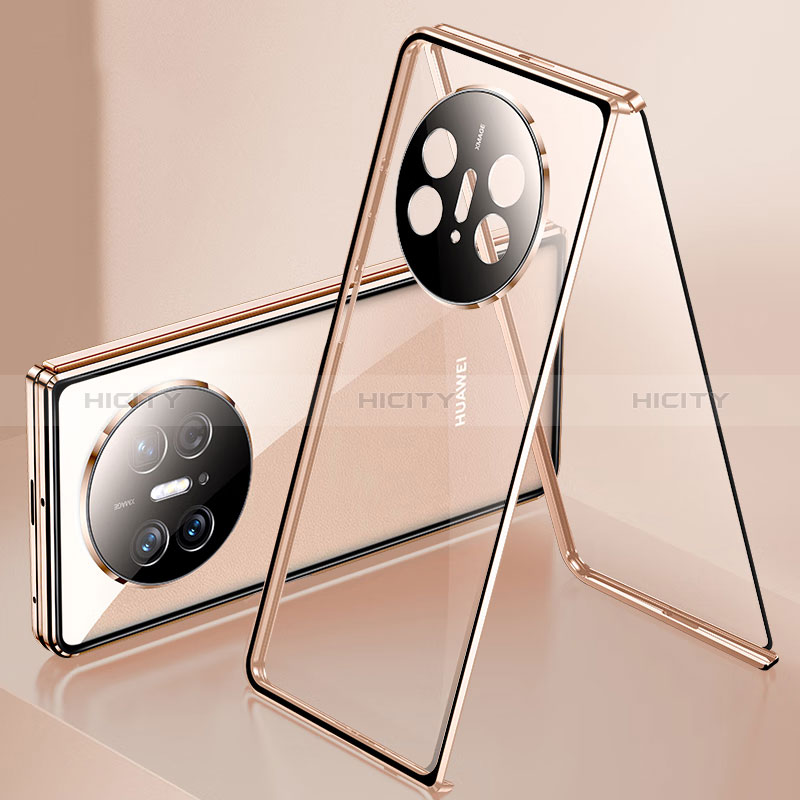 Coque Rebord Bumper Luxe Aluminum Metal Miroir 360 Degres Housse Etui Aimant pour Huawei Mate X5 Or Plus