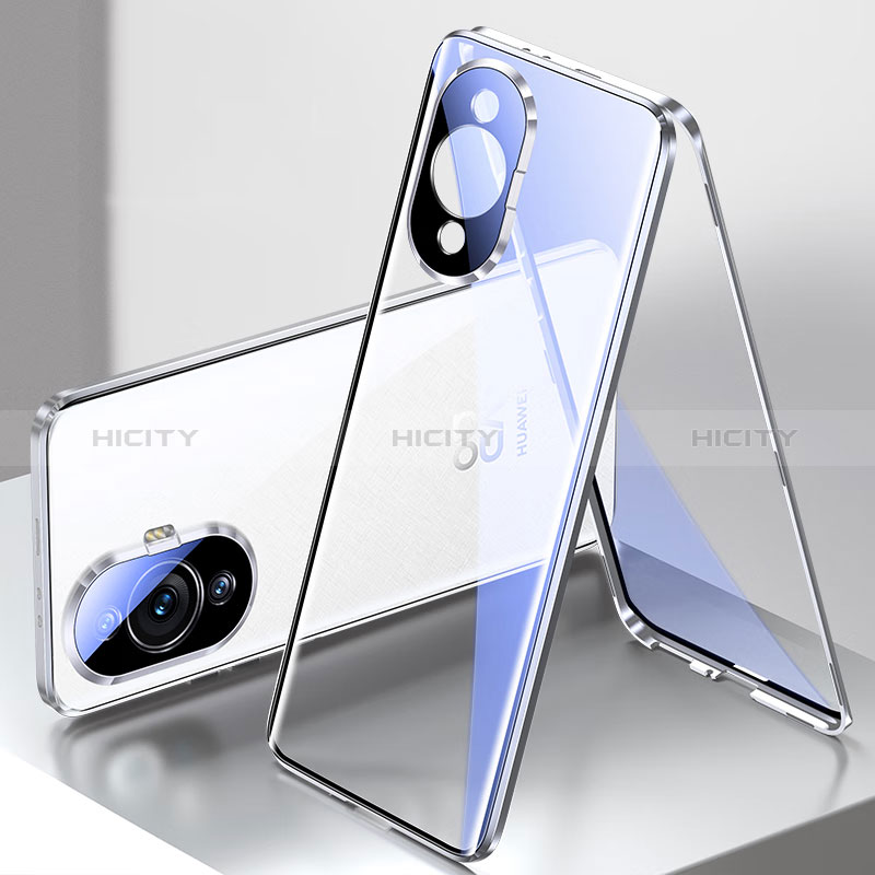 Coque Rebord Bumper Luxe Aluminum Metal Miroir 360 Degres Housse Etui Aimant pour Huawei Nova 11 Argent Plus