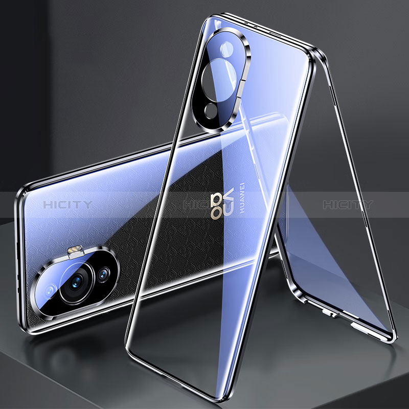 Coque Rebord Bumper Luxe Aluminum Metal Miroir 360 Degres Housse Etui Aimant pour Huawei Nova 11 Noir Plus