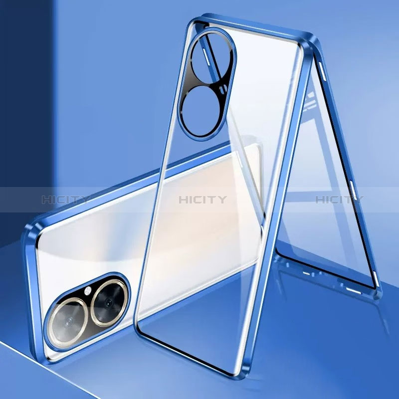 Coque Rebord Bumper Luxe Aluminum Metal Miroir 360 Degres Housse Etui Aimant pour Huawei Nova 11i Bleu Plus