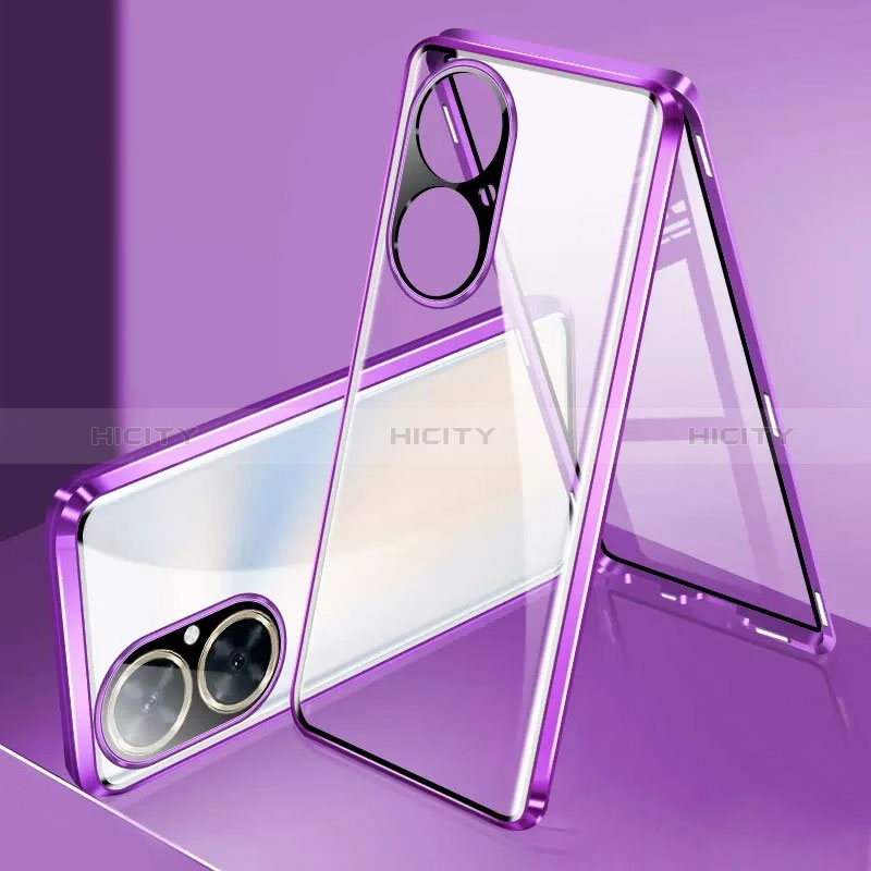 Coque Rebord Bumper Luxe Aluminum Metal Miroir 360 Degres Housse Etui Aimant pour Huawei Nova 11i Violet Plus