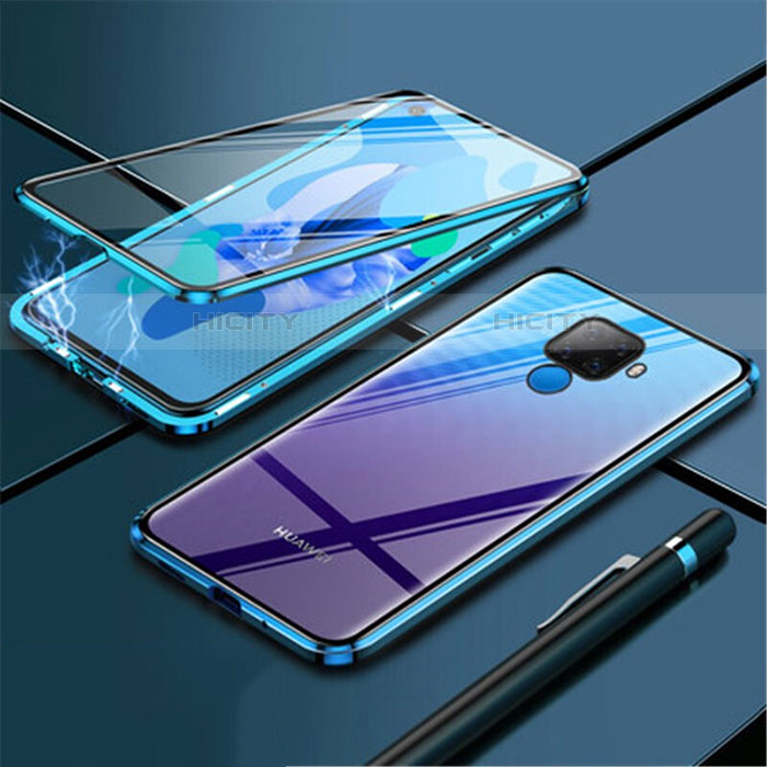 Coque Rebord Bumper Luxe Aluminum Metal Miroir 360 Degres Housse Etui Aimant pour Huawei Nova 5i Pro Bleu Plus