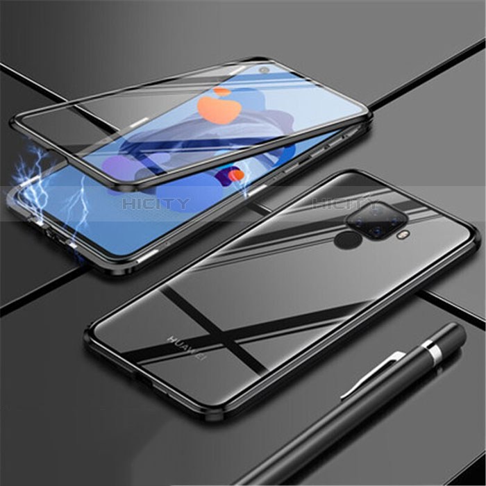 Coque Rebord Bumper Luxe Aluminum Metal Miroir 360 Degres Housse Etui Aimant pour Huawei Nova 5z Noir Plus