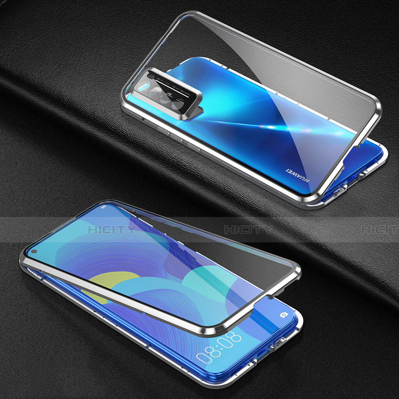 Coque Rebord Bumper Luxe Aluminum Metal Miroir 360 Degres Housse Etui Aimant pour Huawei Nova 7 5G Argent Plus