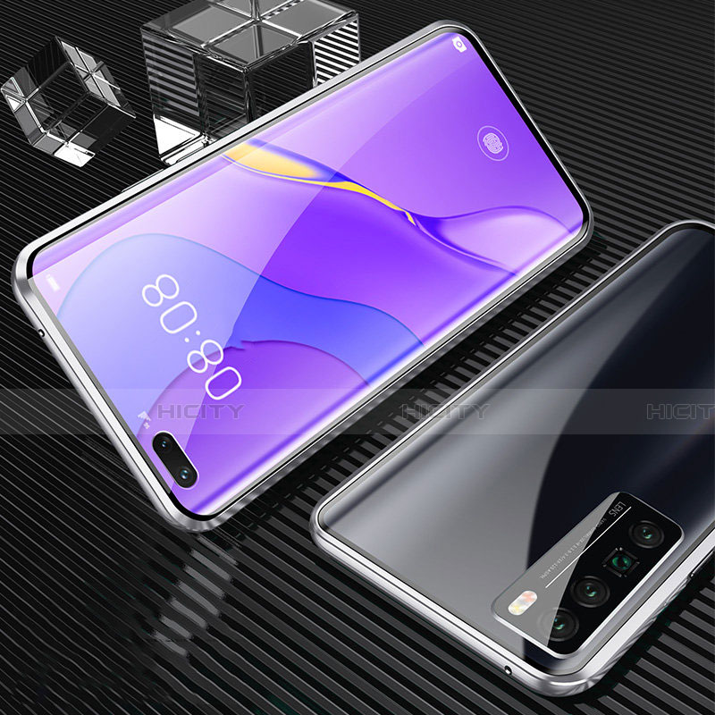 Coque Rebord Bumper Luxe Aluminum Metal Miroir 360 Degres Housse Etui Aimant pour Huawei Nova 7 Pro 5G Argent Plus