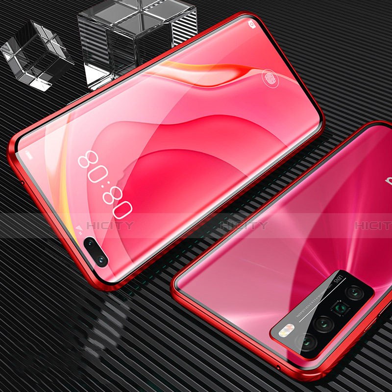 Coque Rebord Bumper Luxe Aluminum Metal Miroir 360 Degres Housse Etui Aimant pour Huawei Nova 7 Pro 5G Rouge Plus