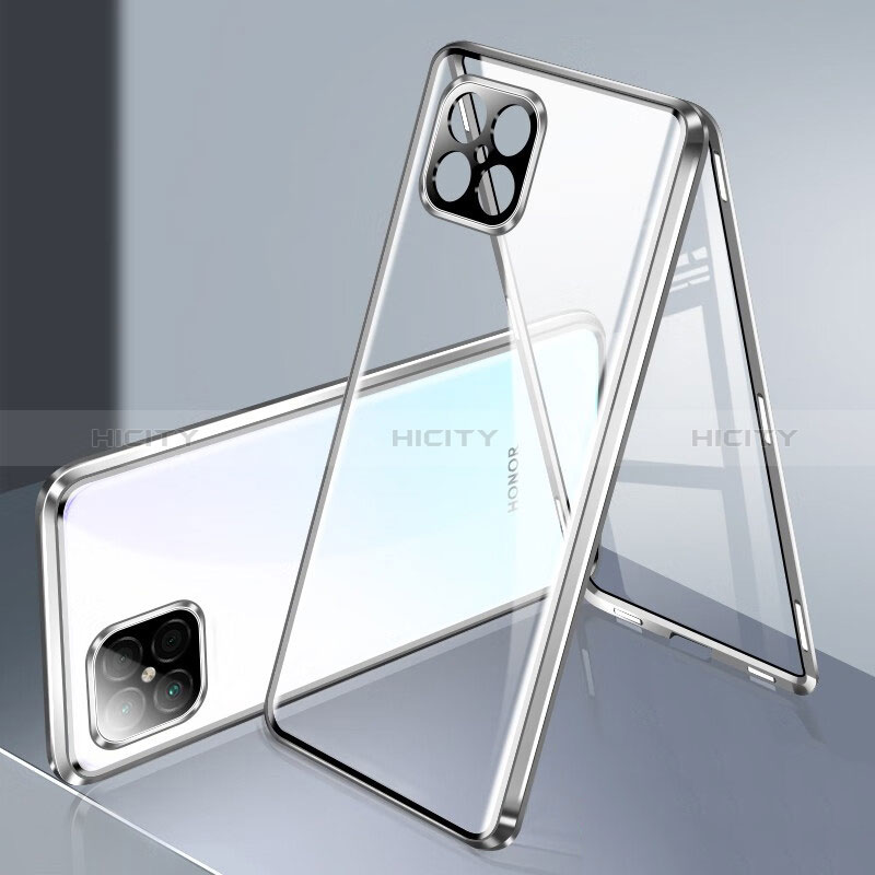 Coque Rebord Bumper Luxe Aluminum Metal Miroir 360 Degres Housse Etui Aimant pour Huawei Nova 8 SE 4G Argent Plus