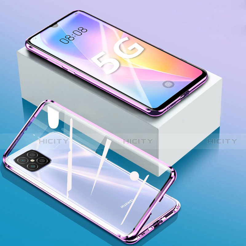 Coque Rebord Bumper Luxe Aluminum Metal Miroir 360 Degres Housse Etui Aimant pour Huawei Nova 8 SE 5G Violet Clair Plus