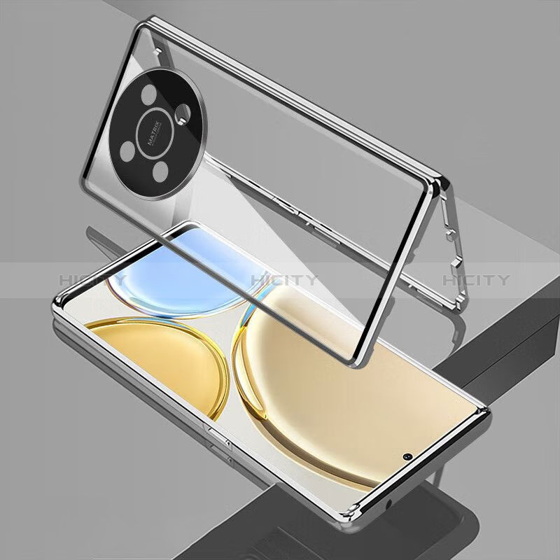 Coque Rebord Bumper Luxe Aluminum Metal Miroir 360 Degres Housse Etui Aimant pour Huawei Nova Y91 Argent Plus